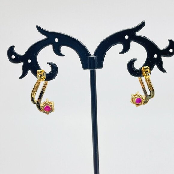 Pink Crystal Drop Earrings Gold Tone Marked 14K PGE S Shape Classic Career LARP - Picture 8 of 8